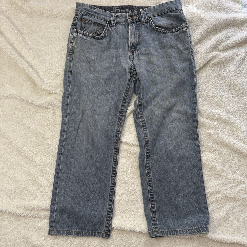 JF J.Ferrar Men's Jean Slim Straight/Slim Fit 32x25 Blue Denim Casual Distressed